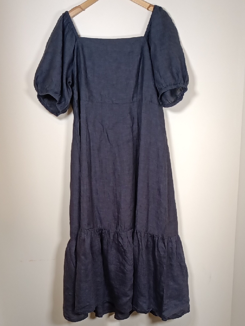 NWT Garnet Hill Pure Linen Puff Sleeve Tiered Flouncey Maxi Dress Size XL